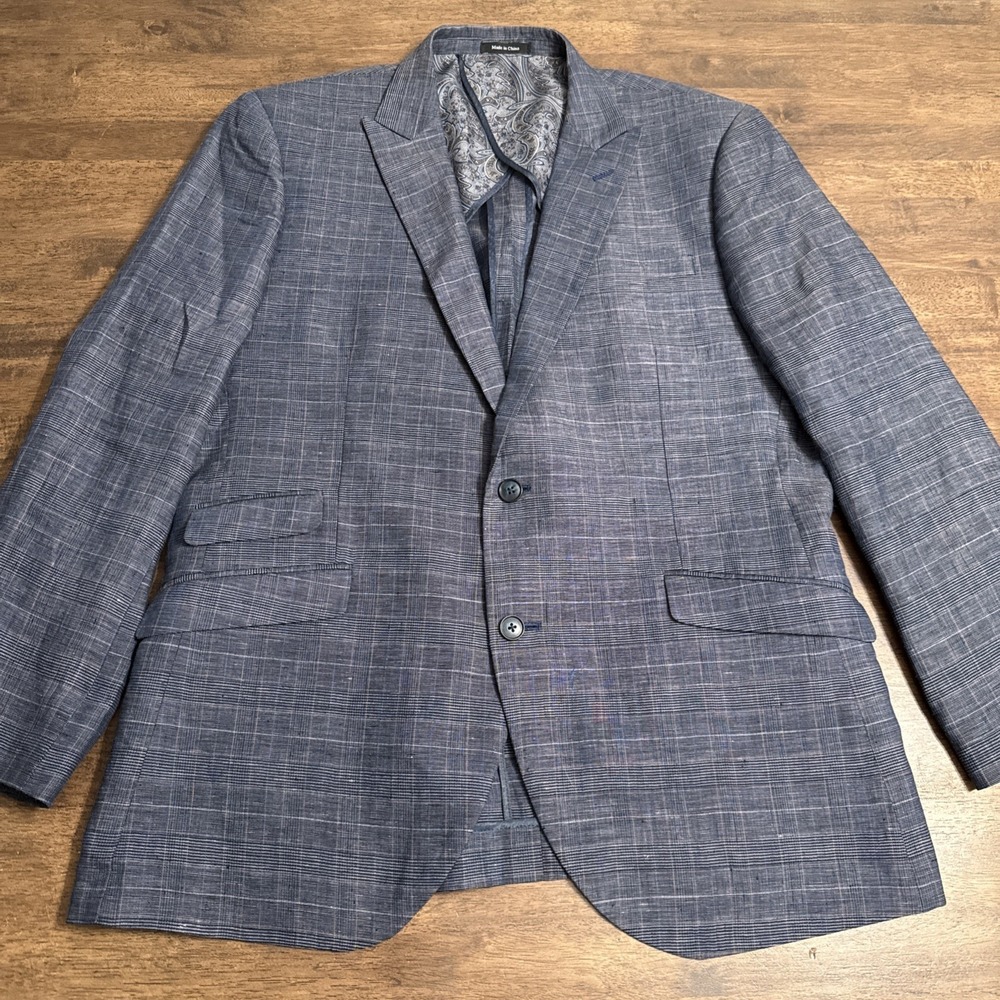 Egara Men's 100% Linen Extreme Slim Linen Summer 2-Button Blazer Blue 46R